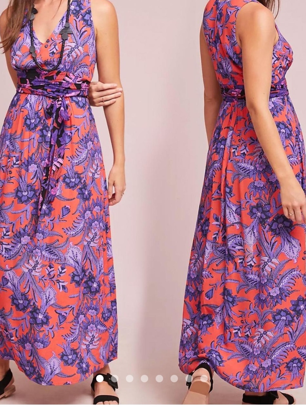 Anthropologie Maeve Macie Maxi Dress Womens Size 2 Petite V-Neck Sleeveless Purp